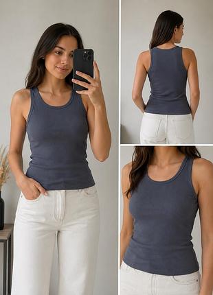H&m silk blend майка в рубчик хлопок + шелк l базовая