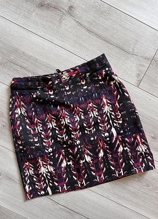 Мини юбка с абстрактным принтом с отделками из кожи h&m