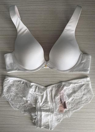 Комплект спідньої білизни білий victoria’s secret бюстгальтер 34b (75б), трусики s. вікторія сікрет