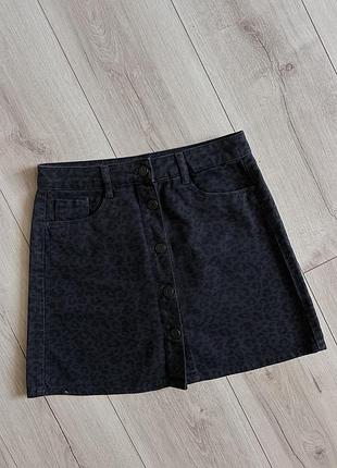 Джинсовая юбка в леопардовый принт pull & bear