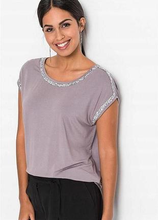 Стильна сіра футболка/блуза bodyflirt з блискучим декором (р. xl-xxl)