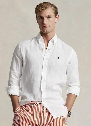 Оригинальная мужская льняная рубашка polo ralph lauren из новых коллекций. (модель relaxed fit премиального качества
xl размер