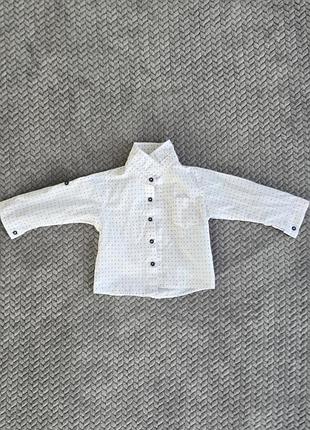 Турецкая белая рубашка в горошек на мальчика, 1 год / 80