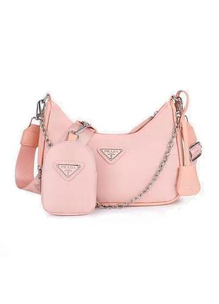 Женская сумка prada хобо розовая