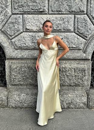 🤍 сатиновое миди платье с шарфом zara