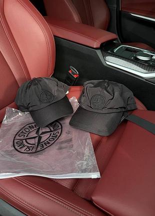Кепка чоловіча stone island нейлонова чорна бейсболка стон айленд
