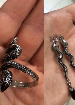 Серебряные серьги-подвески 925 проба змея,змейка,рептилия3 фото