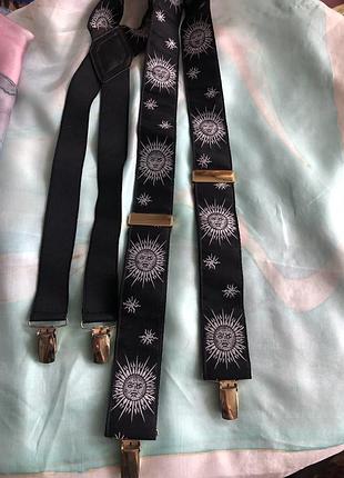 Ексклюзивні вінтажні підтяжки з принтом сонця (містика / таро), made in uk, золото