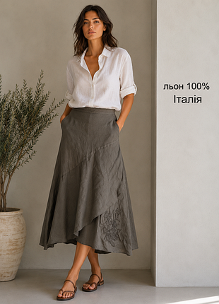 Спідниця міді з льону 100% італія