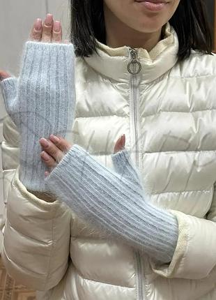 Перчатки женские митенки ангоровые одинарные leks митенки небесный