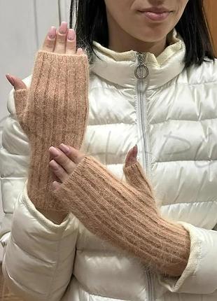 Перчатки женские митенки ангоровые одинарные leks митенки ореховый