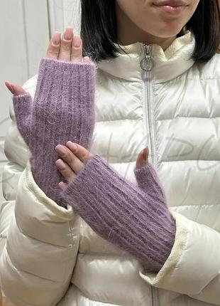 Перчатки женские митенки ангоровые одинарные leks митенки лиловый