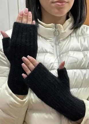 Перчатки женские митенки ангоровые одинарные leks митенки черный