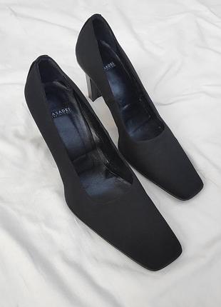 Чорні туфлі-човники ✨casadei✨ вінтажні туфлі з квадратним носком стійкий блоковим каблуком шкіра замша човника