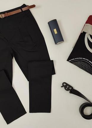 Чорні брюки чиноси vila clothes з поясом 100% бавовна завужені на ґудзиках s/m