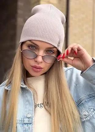 Шапка жіноча подвійна бавовняна без відвороту caskona cane 2 uni шапка латте
