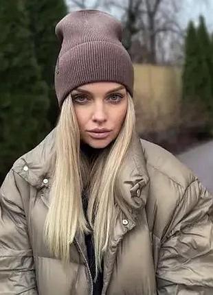 Шапка жіноча віскозна з відворотом caskona shein никель