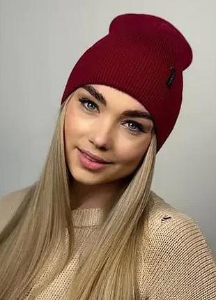 Шапка жіноча віскозна з відворотом caskona shein вишневий