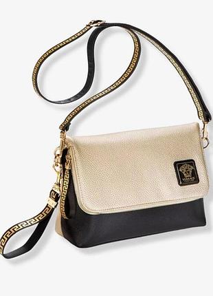 Сумка кросс боди versace parfums crossbody. клатч через плечо золотисто-черного цвета из искусственной кожи. оригинал