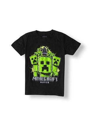 Черная детская хлопковая футболка с принтом майнкрафт крипер creeper minecraft tu 7-8 лет