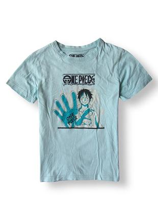 Голубая хлопковая футболка one piece ван пис для мальчиков primark 9-10 лет