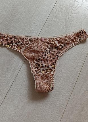 Трусики леопардовые стринги бежевый от танга victoria's secret m м 10 38 46