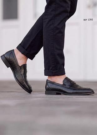 Лоферы мужские 39-43 loafers crocodile skin black