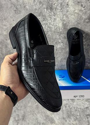 Лоферы мужские 39-43 loafers crocodile skin black