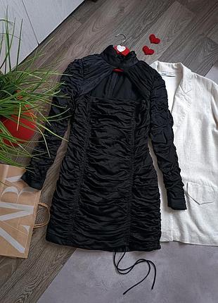 Платье черная сборка вечерняя zara.