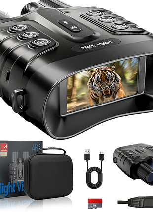 Очки ночного видения 4k для взрослых, 48 мп, 8-кратное увеличение, перезаряжаемая батарея 10000 мач, инфракрасный бинокль, 3-дюймовый hd-экран.