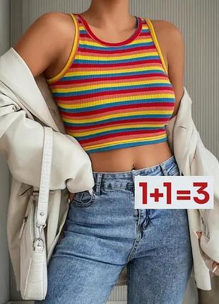 1+1=3 🎁 укороченная майка топ в рубчик и полоску от shein