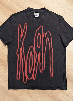 Футболка korn × bershka официальная коллаборация xs черная washed