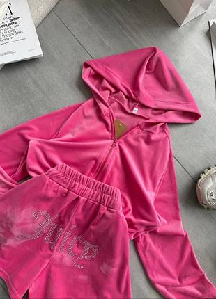 Велюровий костюм з шортами стрази juicy та вкорочений худі зі змійкою