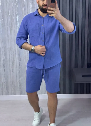 Костюм мужской легкий с шортами из муслина, 9 цветов l-xl, m_l, xl-xxl  av5-10545ве
