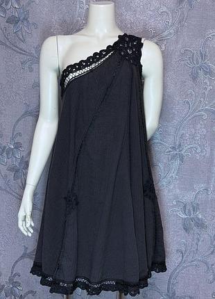 Сукня жіноча міді l оверсайз розмір free people моделі billie battenburg oneshoulder dress чорна стильна вільного крою на одне плече 100% бавовна нова