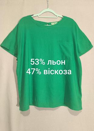 Блуза футболка жіноча зеленого кольору льняна великого розміру f&f