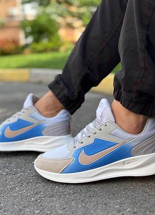Мужские кроссовки nike синие с белым и серым, текстильные летние кроссы найк из сетки демисезонные размер 40 41 42 43 44