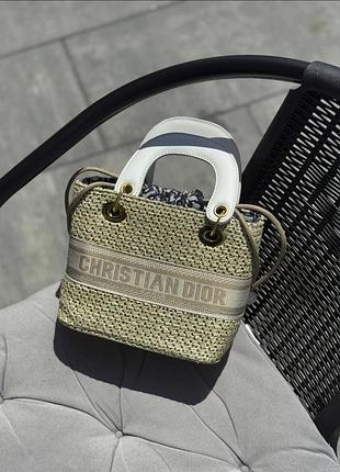 Женская сумка dior lady, сумка диор, сумка christian dior lady текстильная, кросс боди, брендовая сумка соломеная с белой ручкой