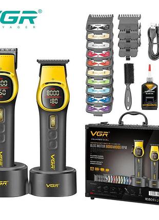 Комплект vgr 2 в 1 v-885 s2 gold, акумуляторна машинка для стрижки та триммер