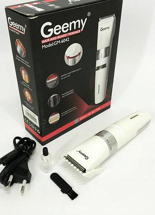 Акумуляторна машинка для стрижки волосся gemei gm-6042, підстригальна машинка. колір: білий