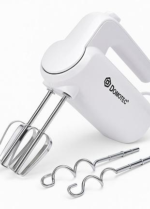 Ручной миксер domotec r.6653w кухонный миксер с насадками 5 скоростей 800 вт белый