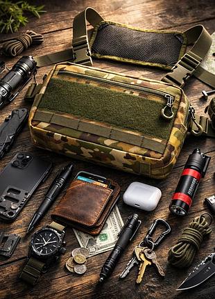 Тактична нагрудна сумка multicam cordura 1000d з molle та патч-панеллю, 5 кишень, 30×20×8 см