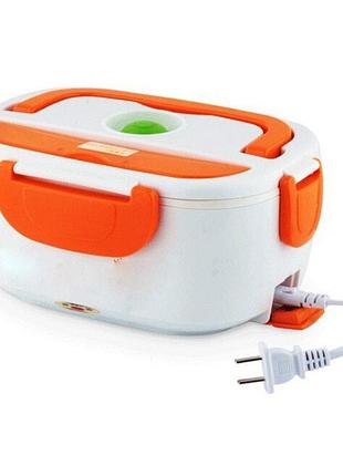 Ланч бокс електричний із підігрівом lunch heater 220v pro, контейнер для їжі з відсіками. колір: помаранчевий