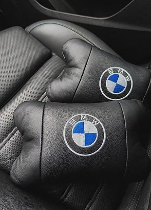 Авто подушки 2 шт — набор bmw из натуральной кожи, на подголовник в машину, автомобильная подушка бмв