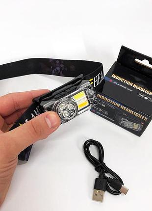 Фонарь налобный yy-19b-3smd+2cob(white+yellow+red), налобный фонарик с usb зарядкой