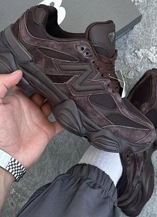 Жіночі кросівки  new balance 9060 brown  exclusive женские замшевые кроссовки нью беланс 9060  темно коричневі