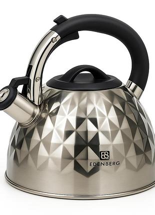 Чайник из нержавеющей стали edenberg eb-8833 со свистком с индукционным дном 3л silver