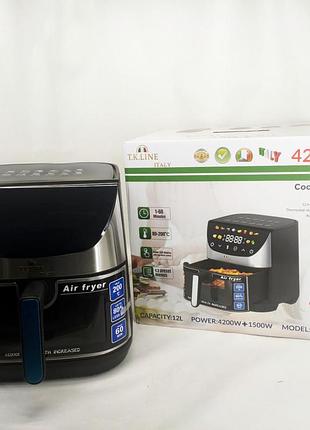 Мультипечь 12 программ t.k.line тк00265 аэрофритюрница с большой чашей 4200вт аэрогриль 12л с двумя тенами
