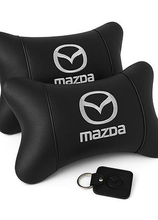 Набор кожаных подушек mazda с вышивкой логотипа + подарок – кожаный брелок