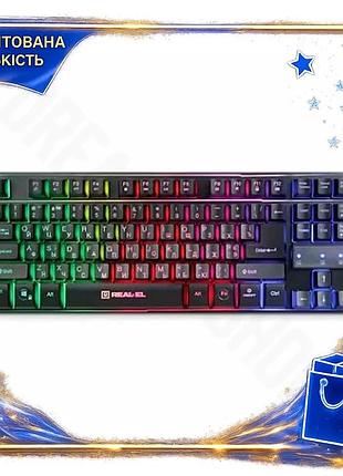 Dm клавіатура real-el gaming специфікація 2.2 мембранна з підсвічуванням для геймерів чорна usb без ци spe|lz